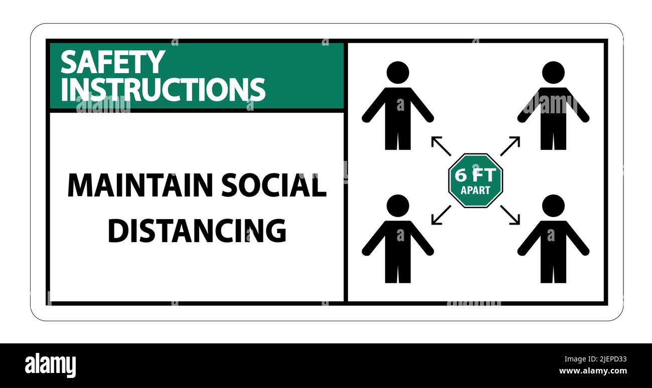 Safety Instructions Maintain social distancing, stay 6ft apart sign