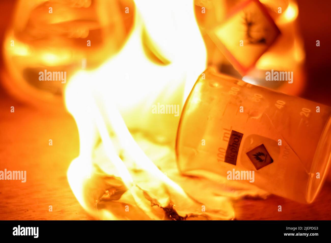 Chemical alcohol fire in the lab at night Stock Photo Alamy