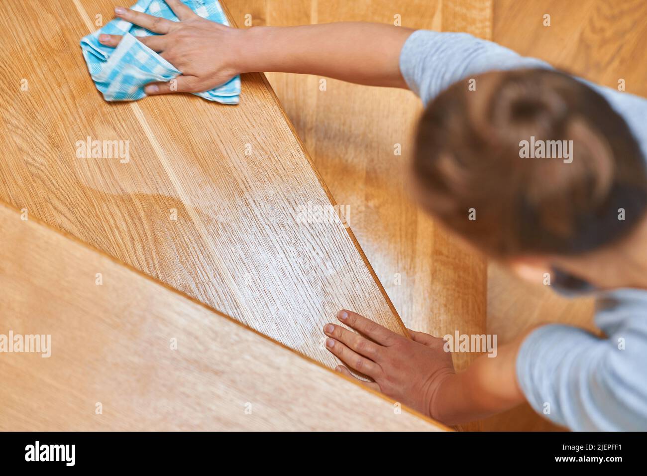 Picture Of Woman Cleaning Stair Steps Or Railing Stock Photo Alamy