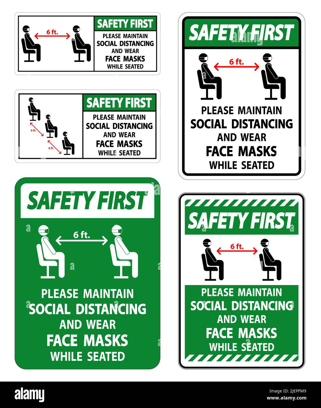 Safety First Maintain Social Distancing Wear Face Masks Sign on white ...