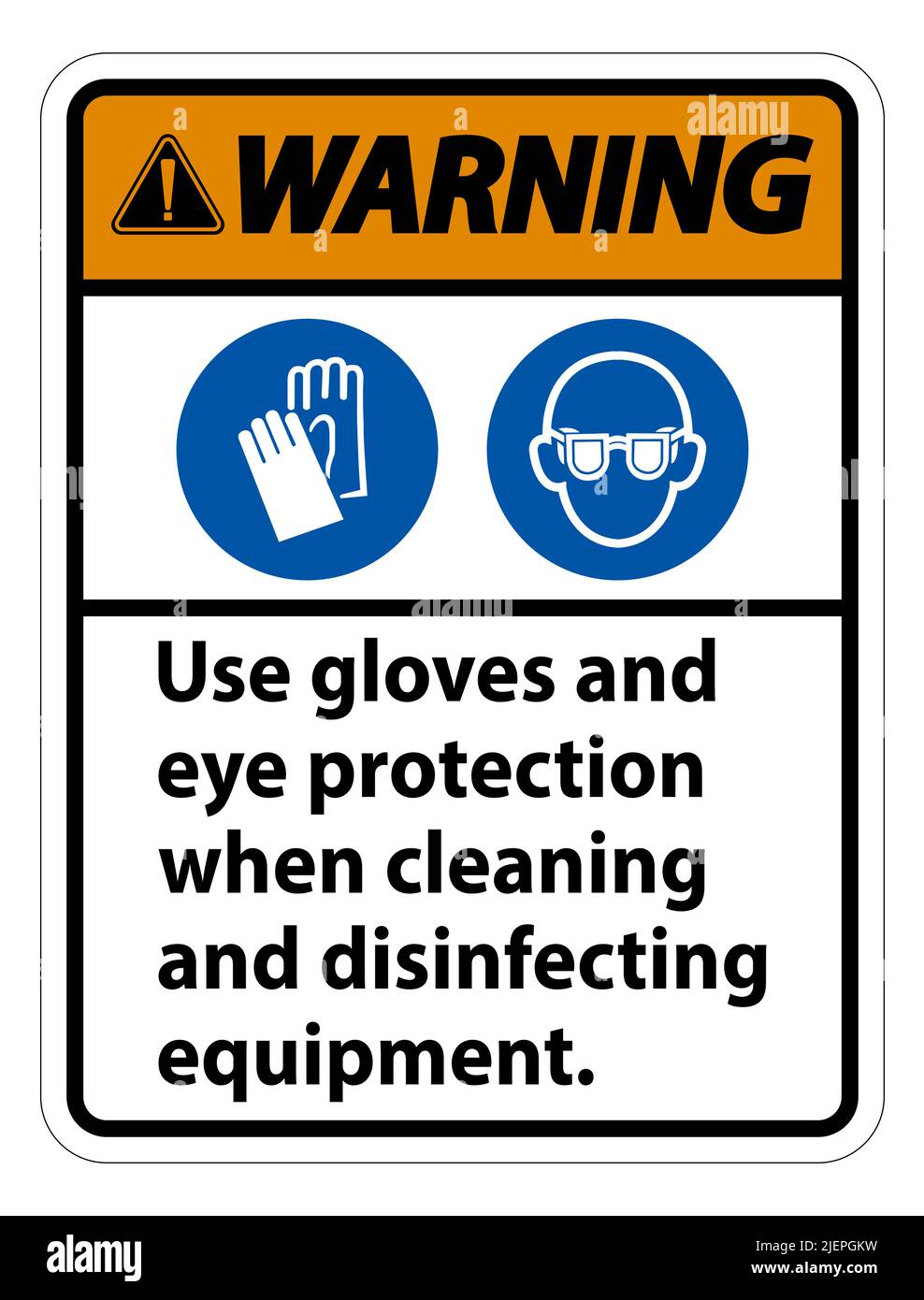 Warning Use Gloves And Eye Protection Sign on white background Stock