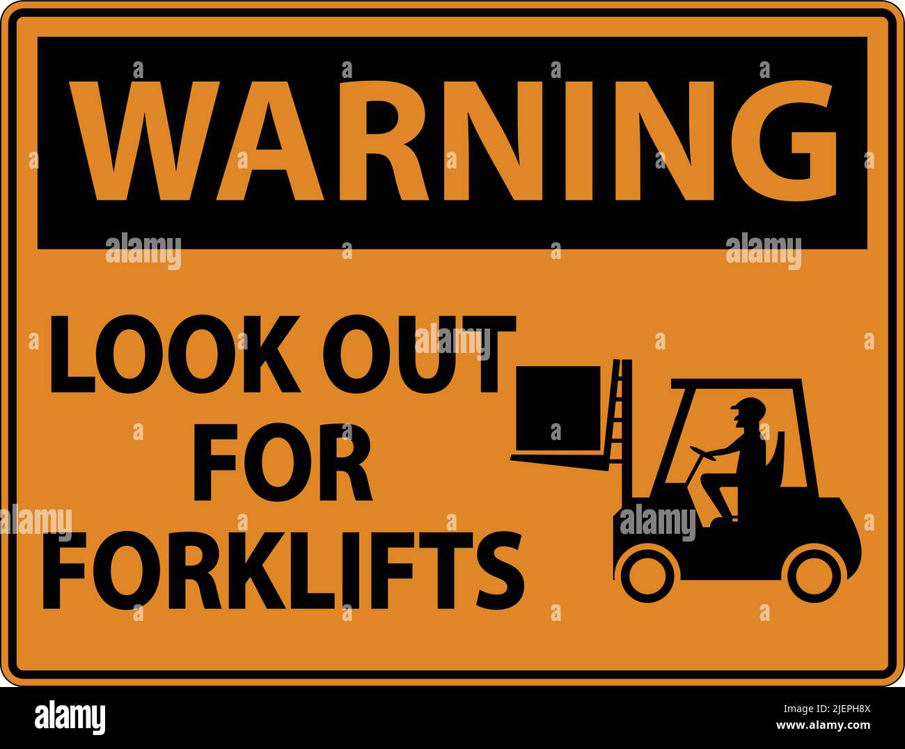 Warning 2-Way Look Out For Forklifts Sign On White Background Stock ...