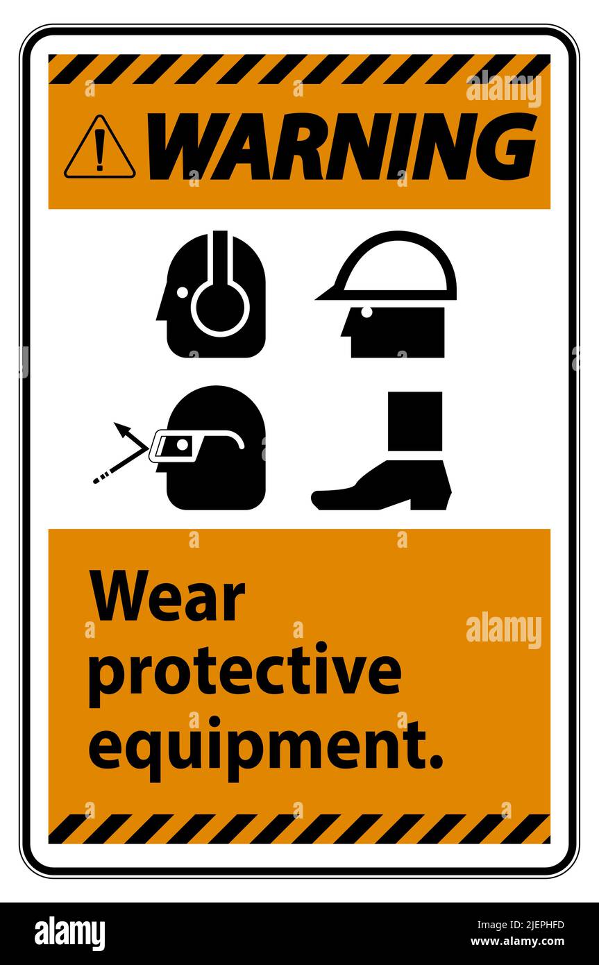 Warning Sign Wear Protective Equipment,With PPE Symbols on White