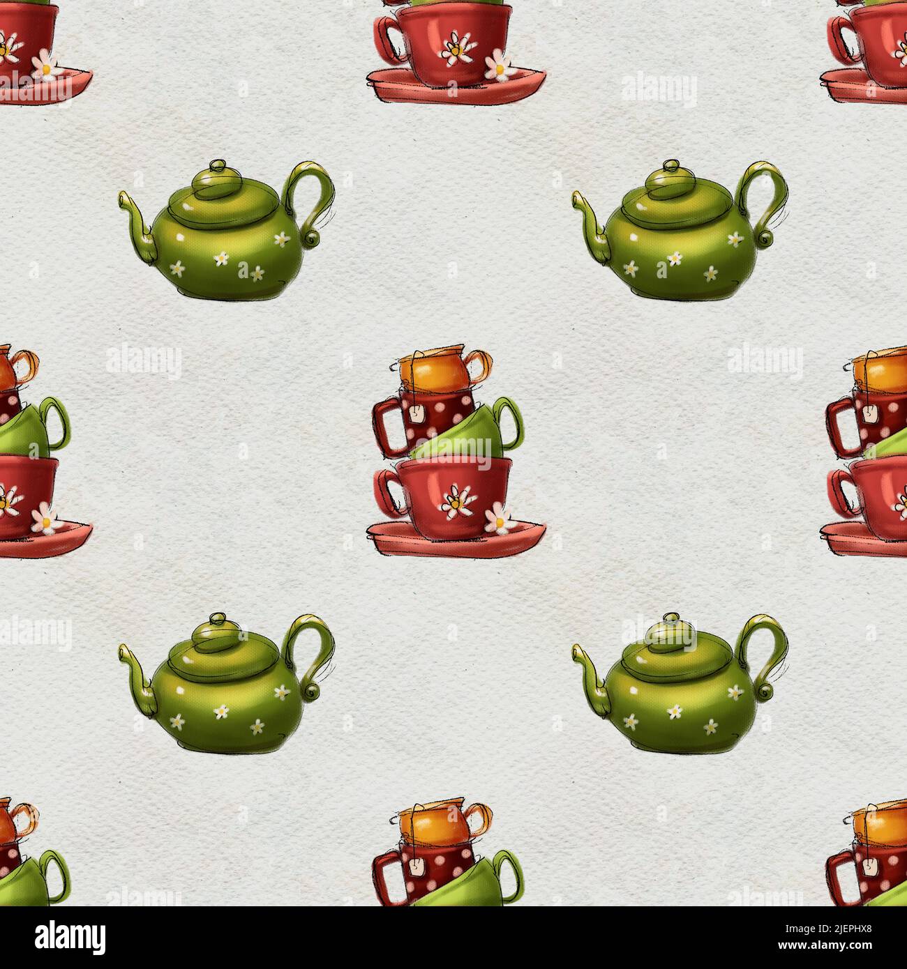 Seamless hand drawn pattern. Tea drinking illustration Stock Photo - Alamy