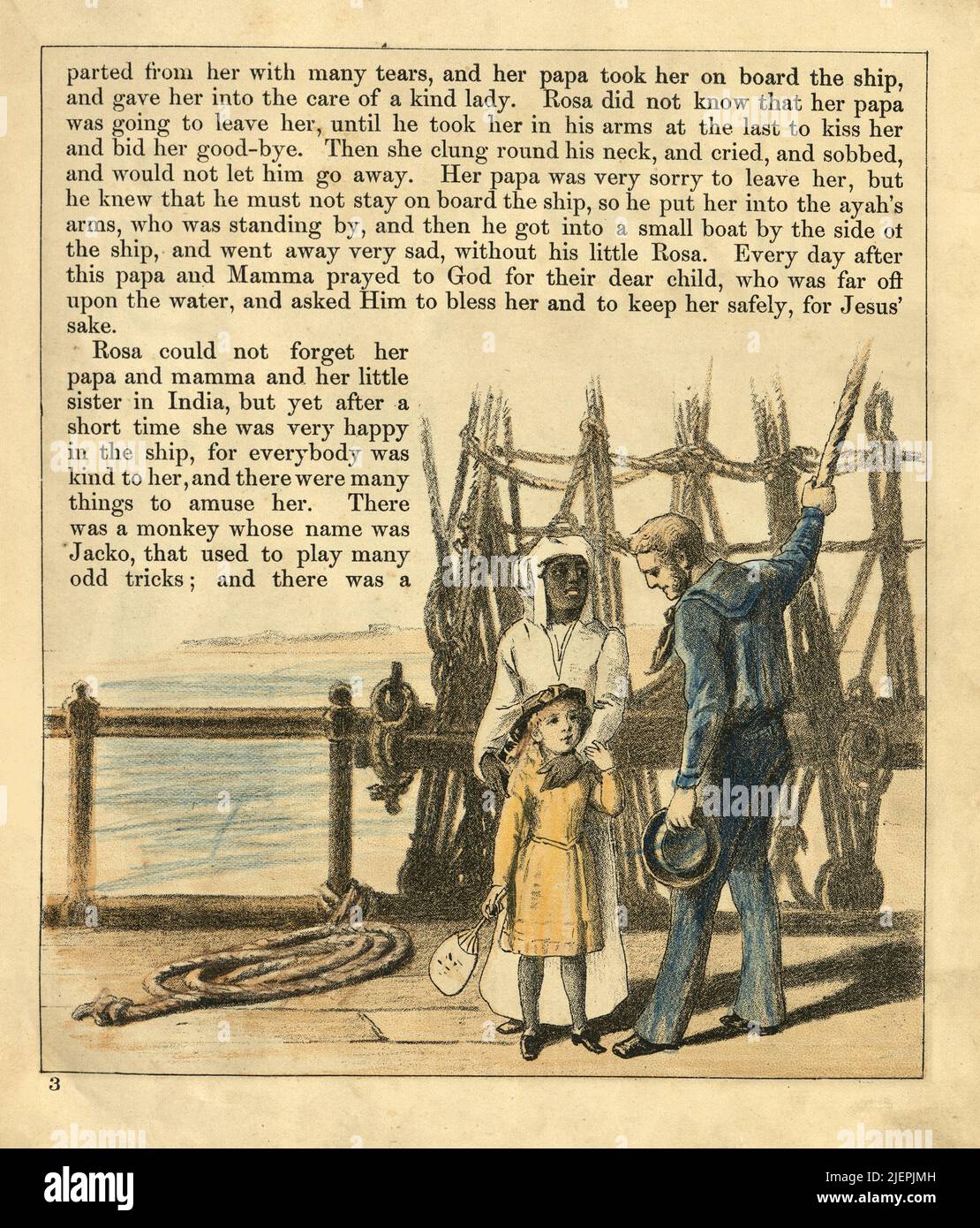 Little English girl and her Indian nanny or ayah, boarding a ship to England, Victorian, 1880s, 19th Century. Rosa the little cousin from India Stock Photo