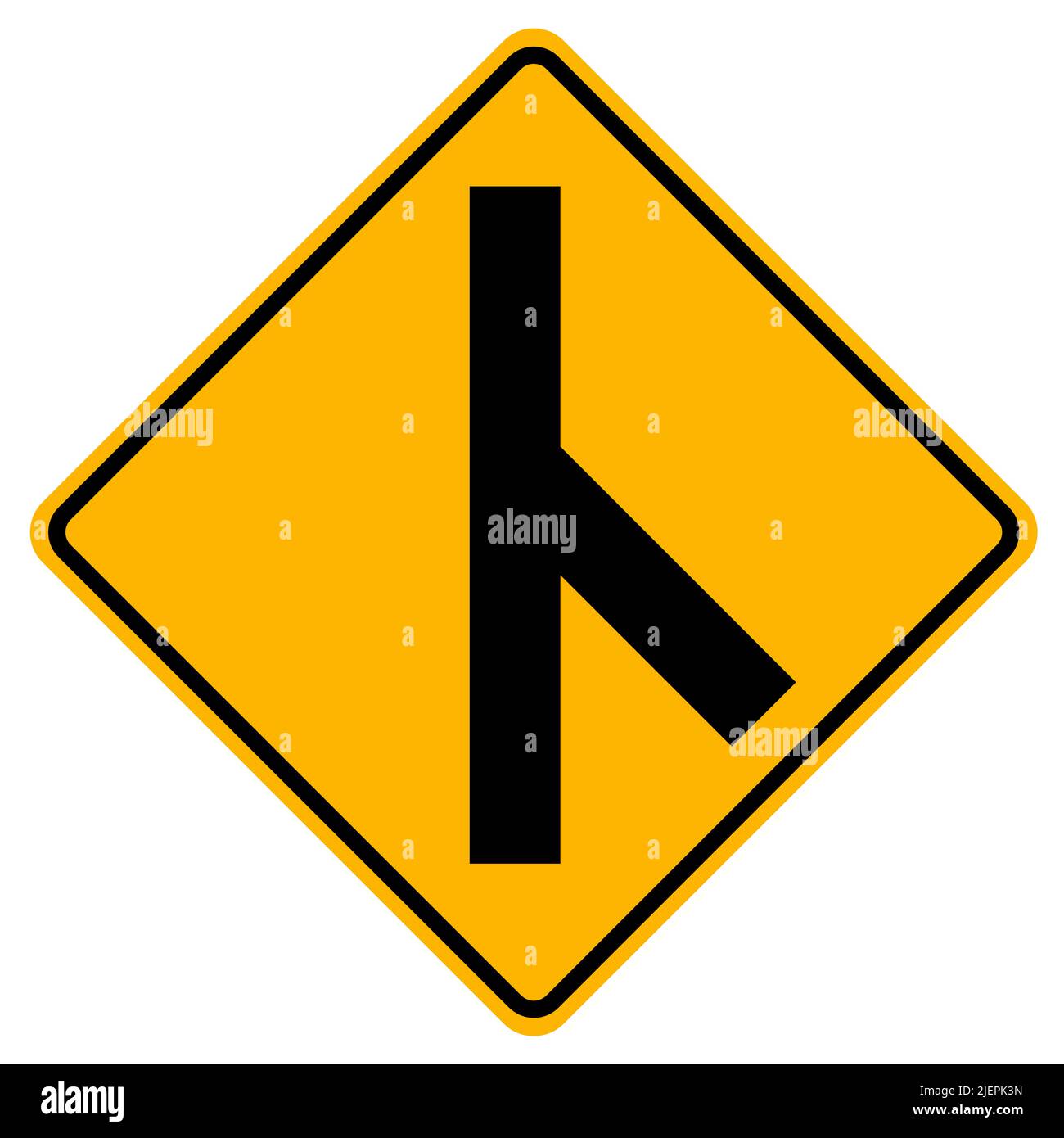 Warning signs Skewed side road junction on right on white background Stock Vector