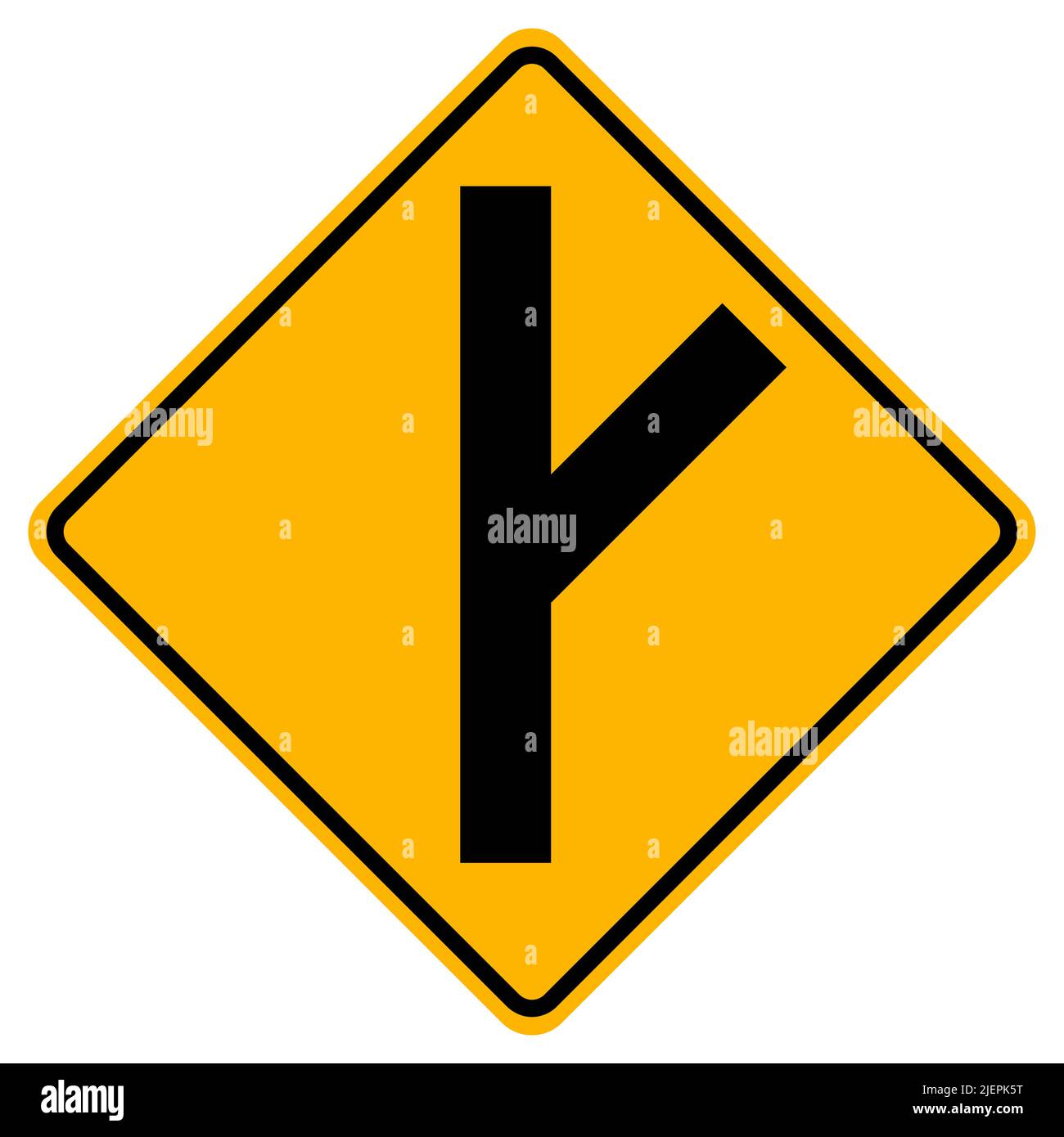 Warning signs Skewed side road junction on right on white background Stock Vector