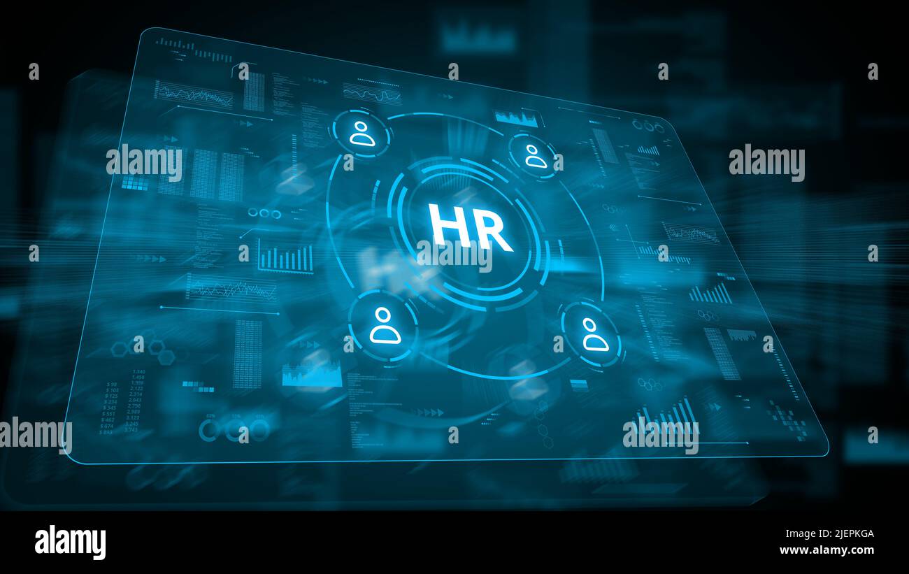 Concept Human resources or HR. Holographic display with icons. Stock Photo