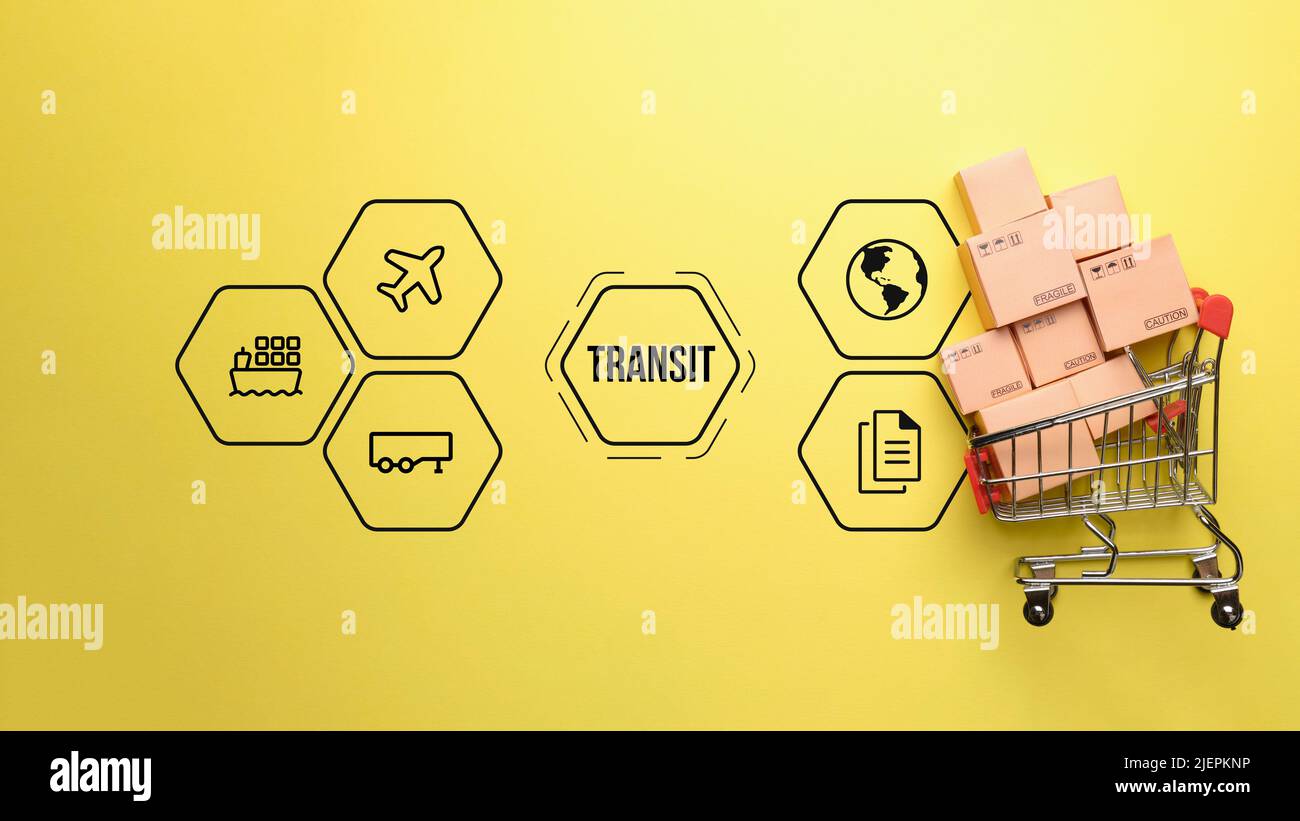 The concept of transit and delivery of goods around the world. Shopping ...