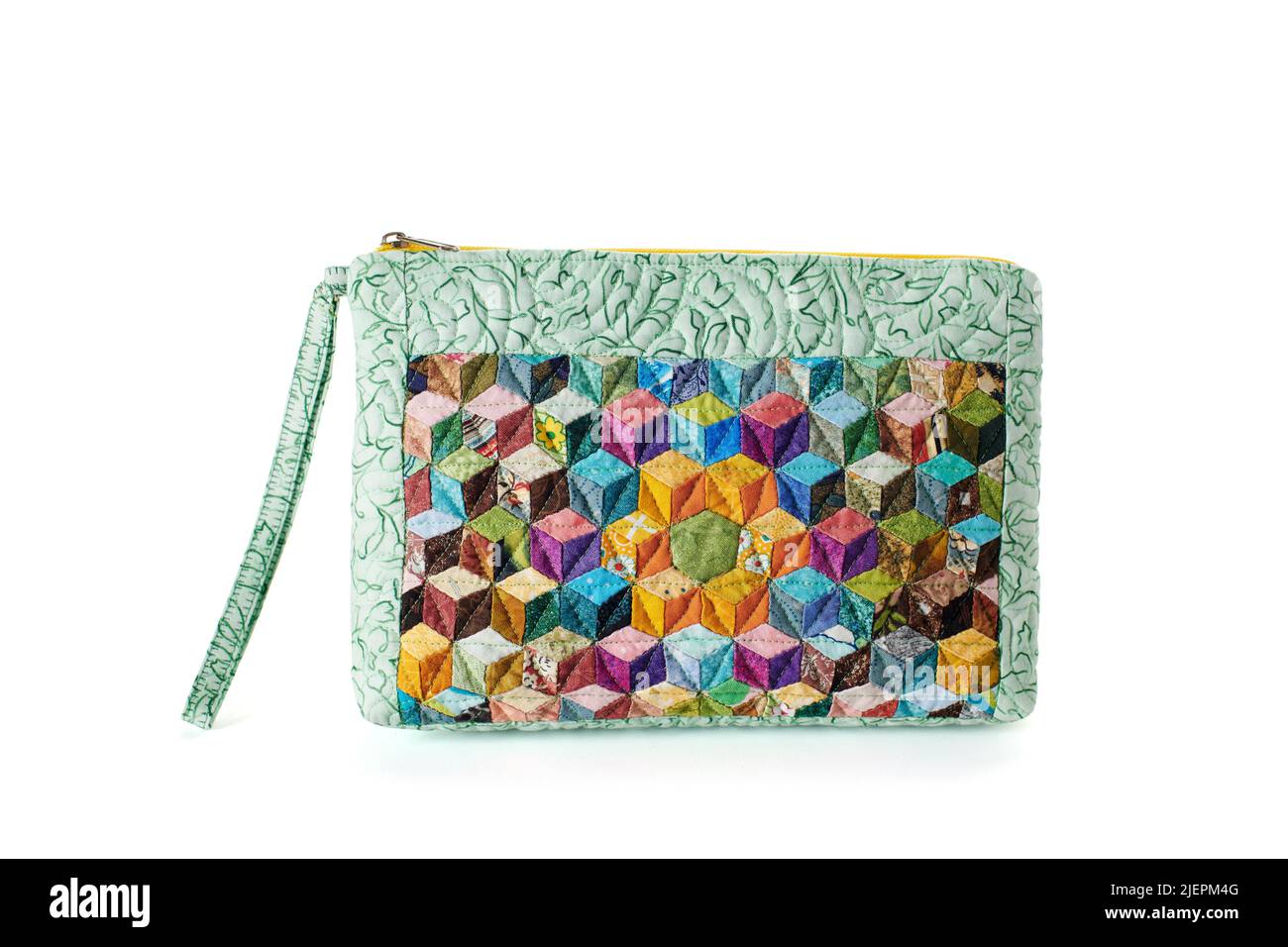 Multi-colored cubes pattern patchwork mini zipper bag Stock Photo
