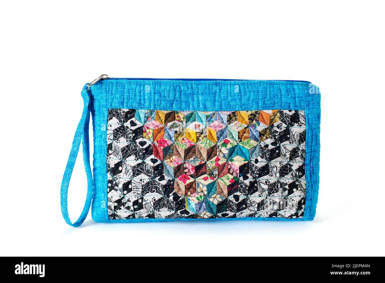 Multi-colored cubes pattern patchwork mini zipper bag Stock Photo