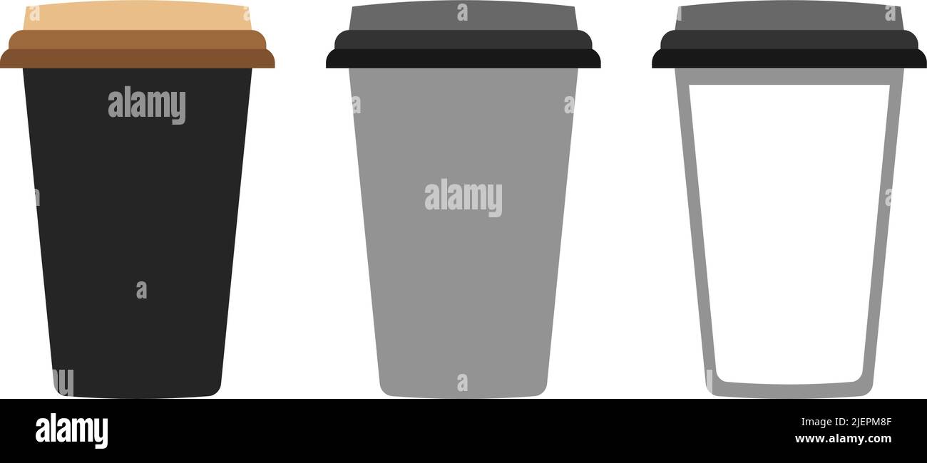 Paper, plastic coffee cup collection vector illustration set. Coffee drink object take away template. Stock Vector