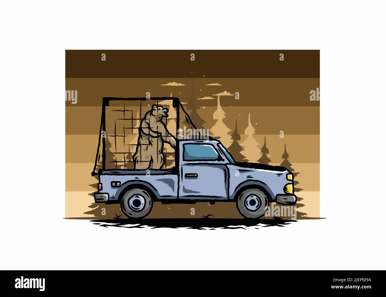 Illustration of a Big bear in cage on car Stock Vector Image &amp; Art - Alamy