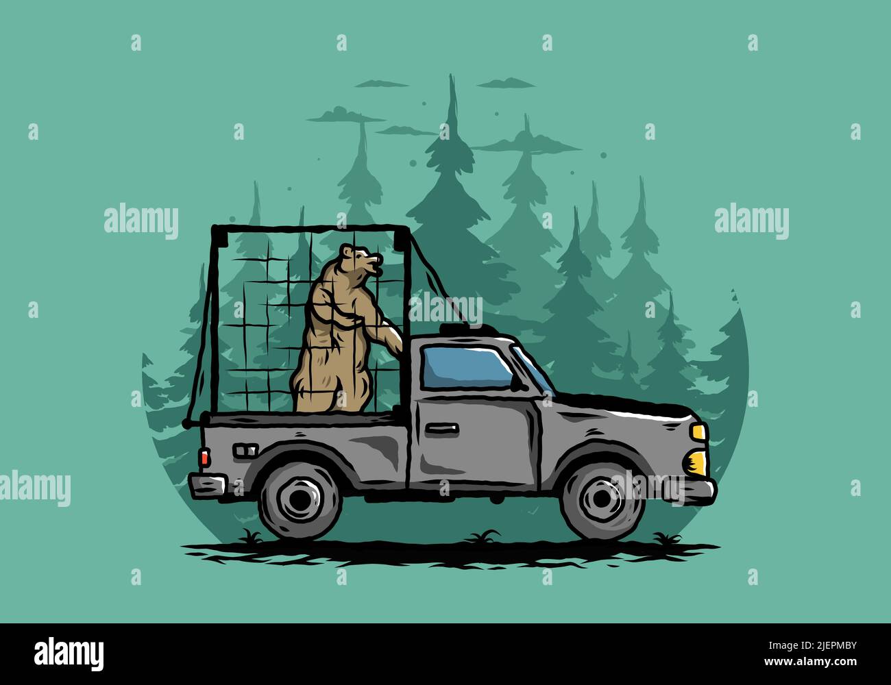Illustration of a Big bear in cage on car Stock Vector Image &amp; Art - Alamy