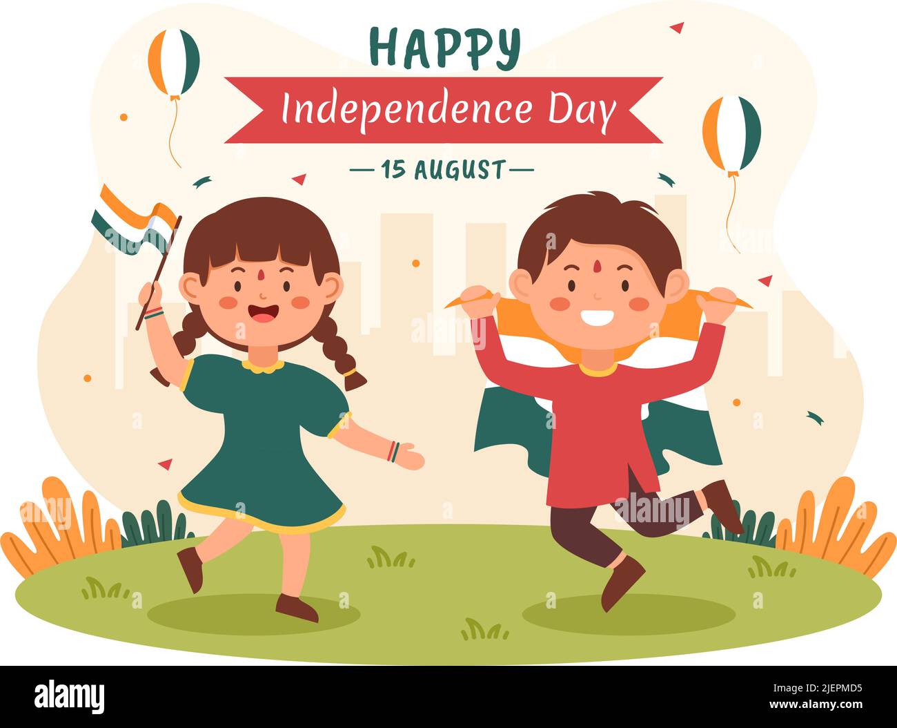 Happy Indian Independence Day which is Celebrated Every August with Flags,  People Character and Ashoka Wheels in the Cartoon Style Illustration Stock  Vector Image & Art - Alamy