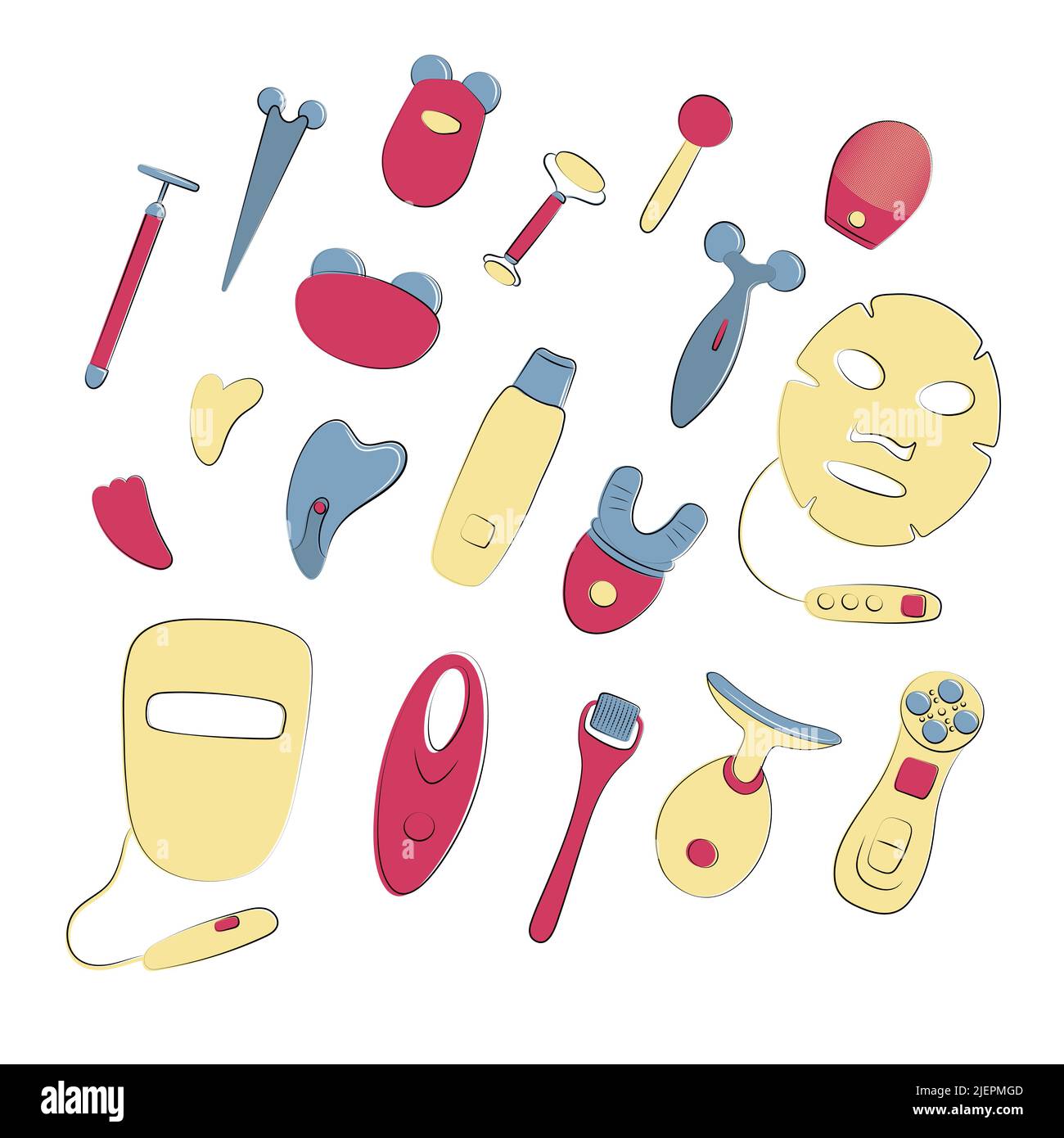 Beauty devices set. LED light therapy, vibration massage gadgets,  microcurrent tool. Skin care at home. Sketch vector illustration. Techniques  for Stock Vector Image & Art - Alamy