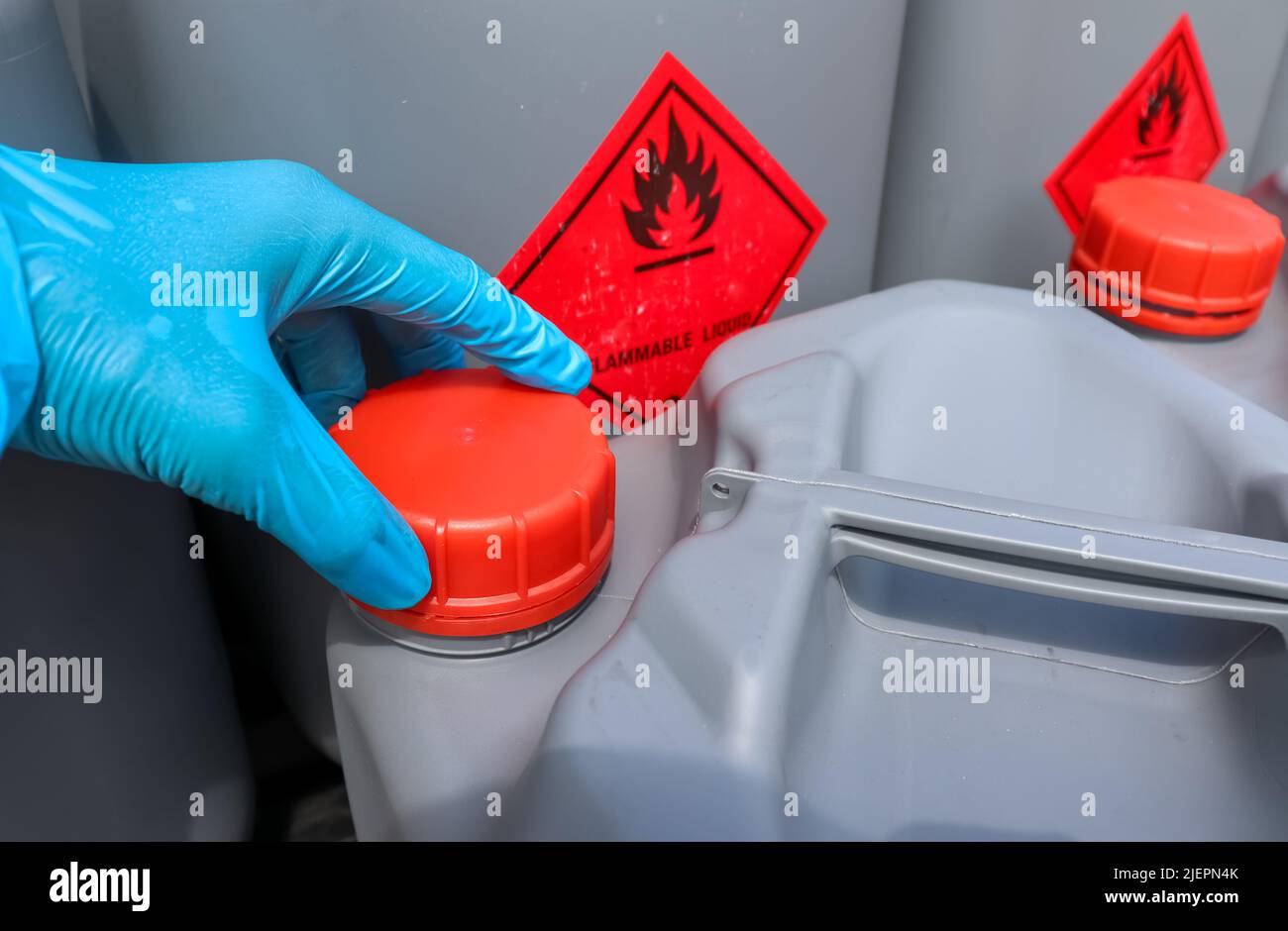 Open the lid of hazardous chemical tanks used in industry and laboratories Stock Photo