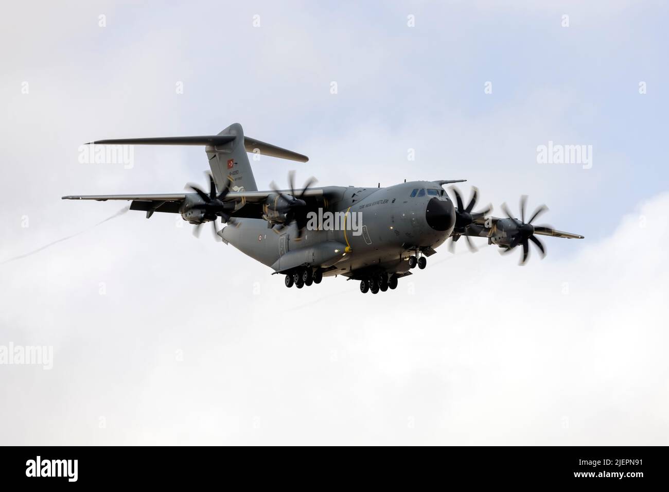 Turkish Air Force Airbus A400M-180 (REG: 18-0093) arriving as a support aircraft for the Turkish Stars Display Team. Stock Photo