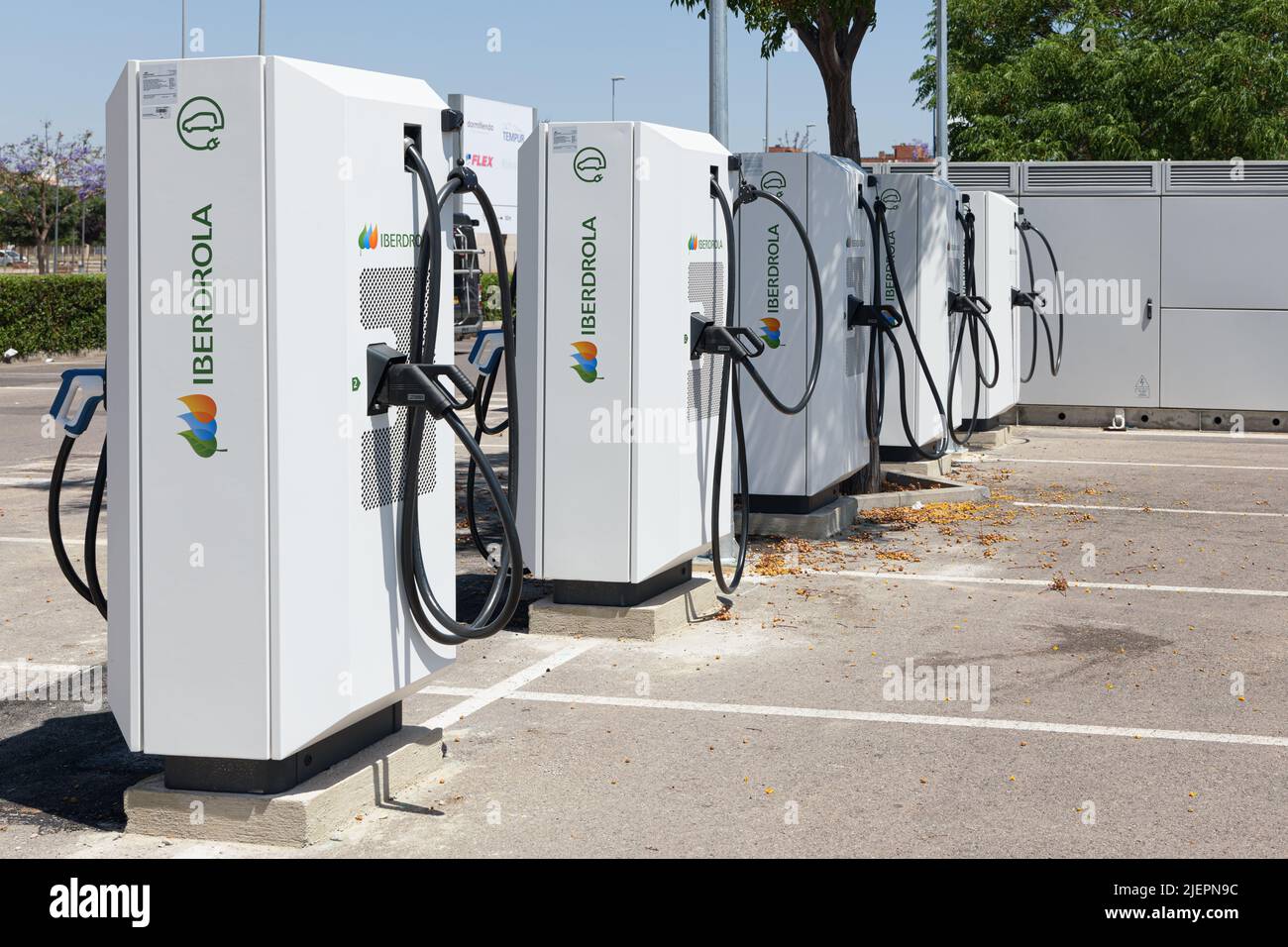 ALFAFAR, SPAIN - JUNE 06, 2022: Electric car charging station powered by Iberdrola Stock Photo