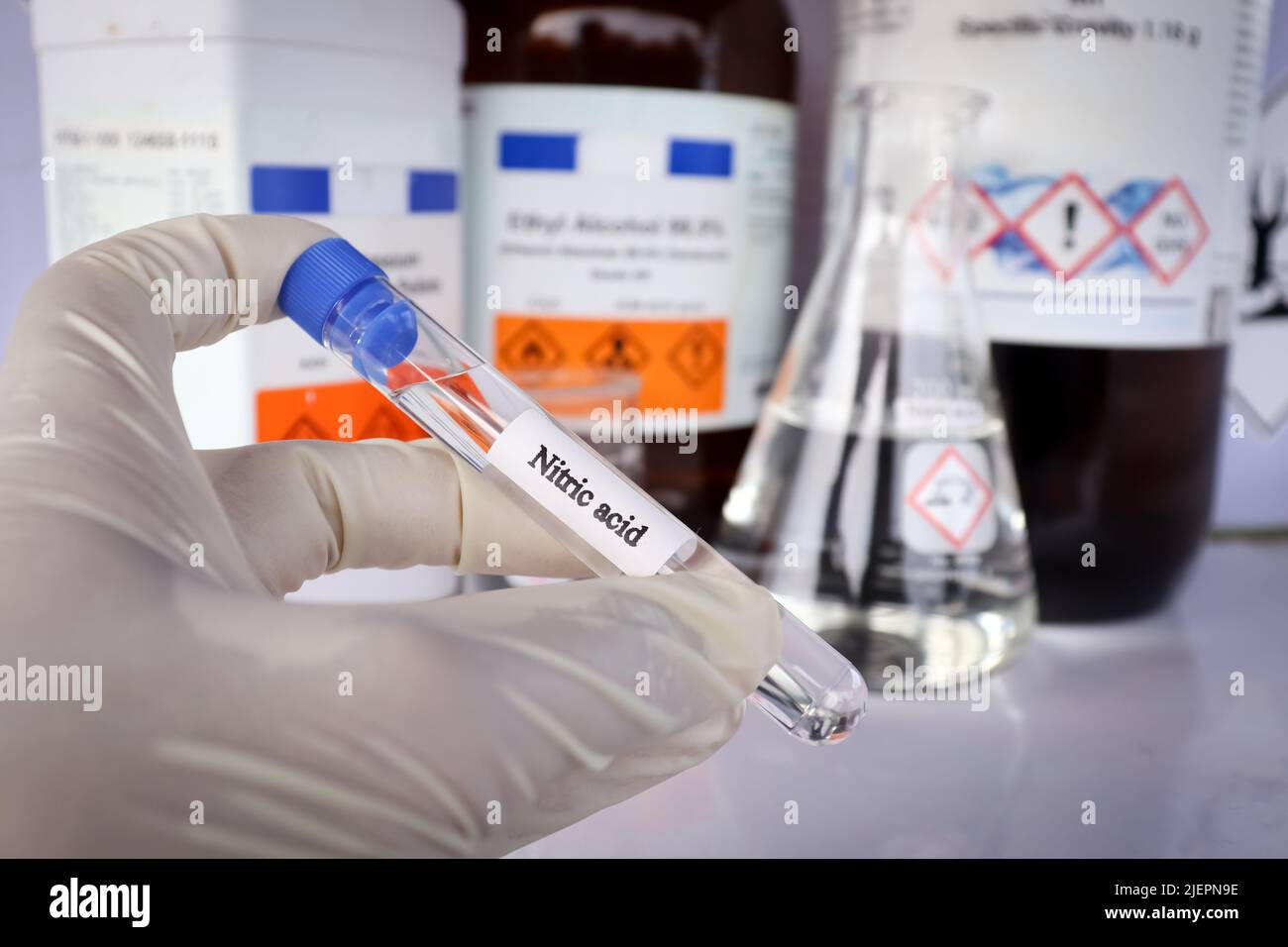 Nitra Testing Lab nitric acid in test tube used in laboratory and industry Stock Photo ...