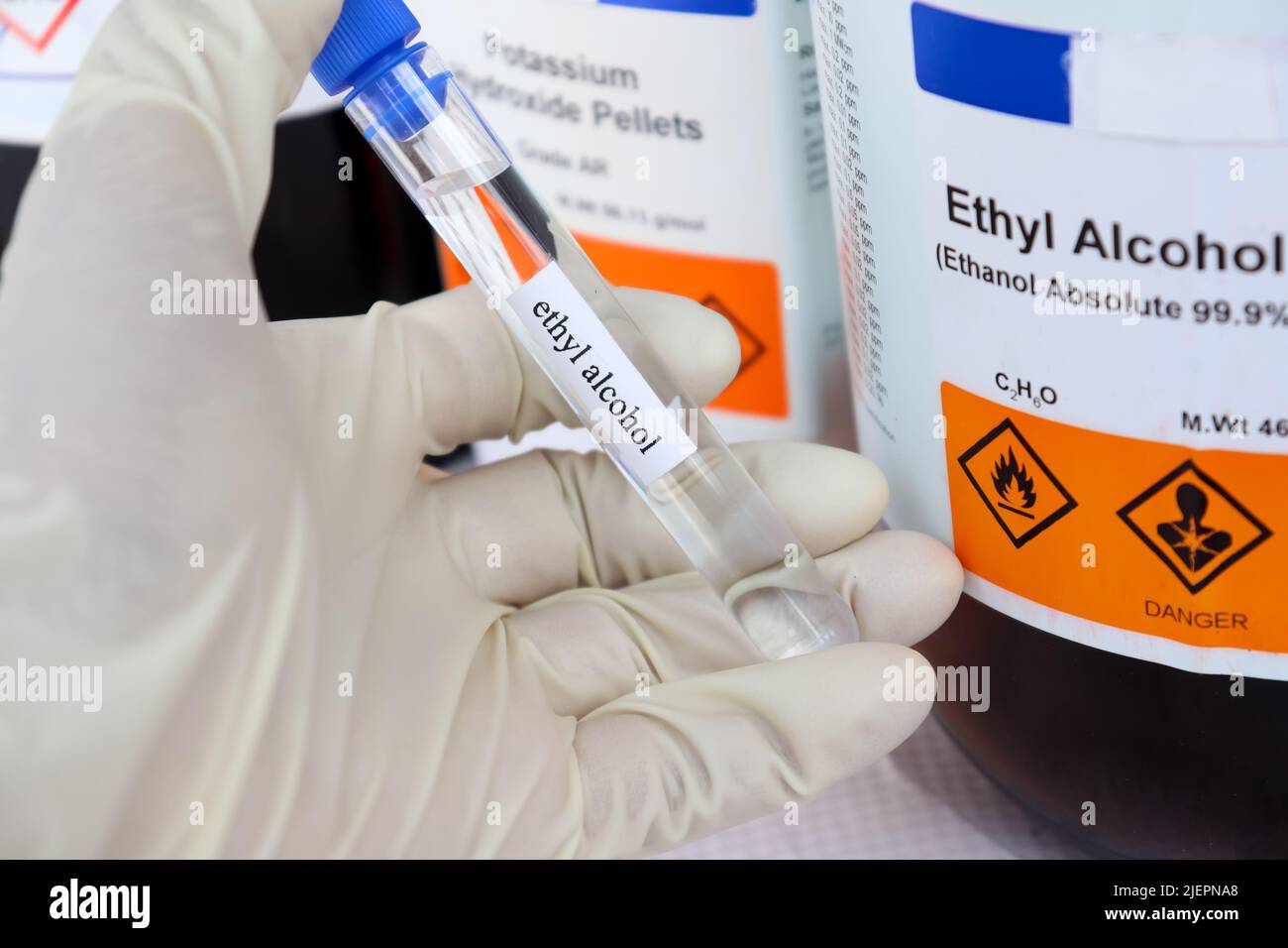 ethyl alcohol in test tube, a chemical used in laboratories or industry