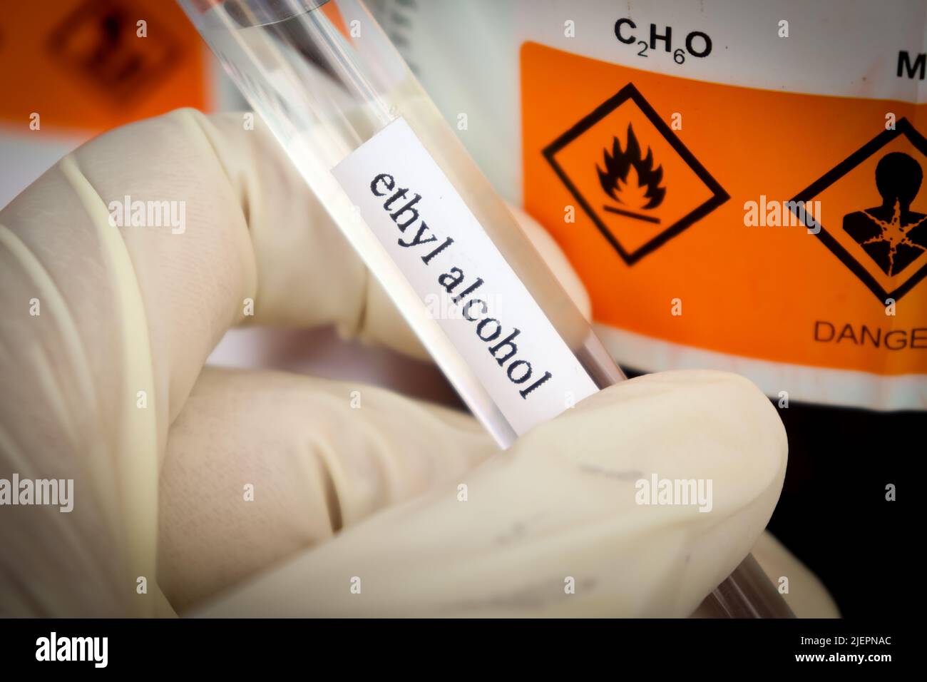 ethyl alcohol in test tube, a chemical used in laboratories or industry