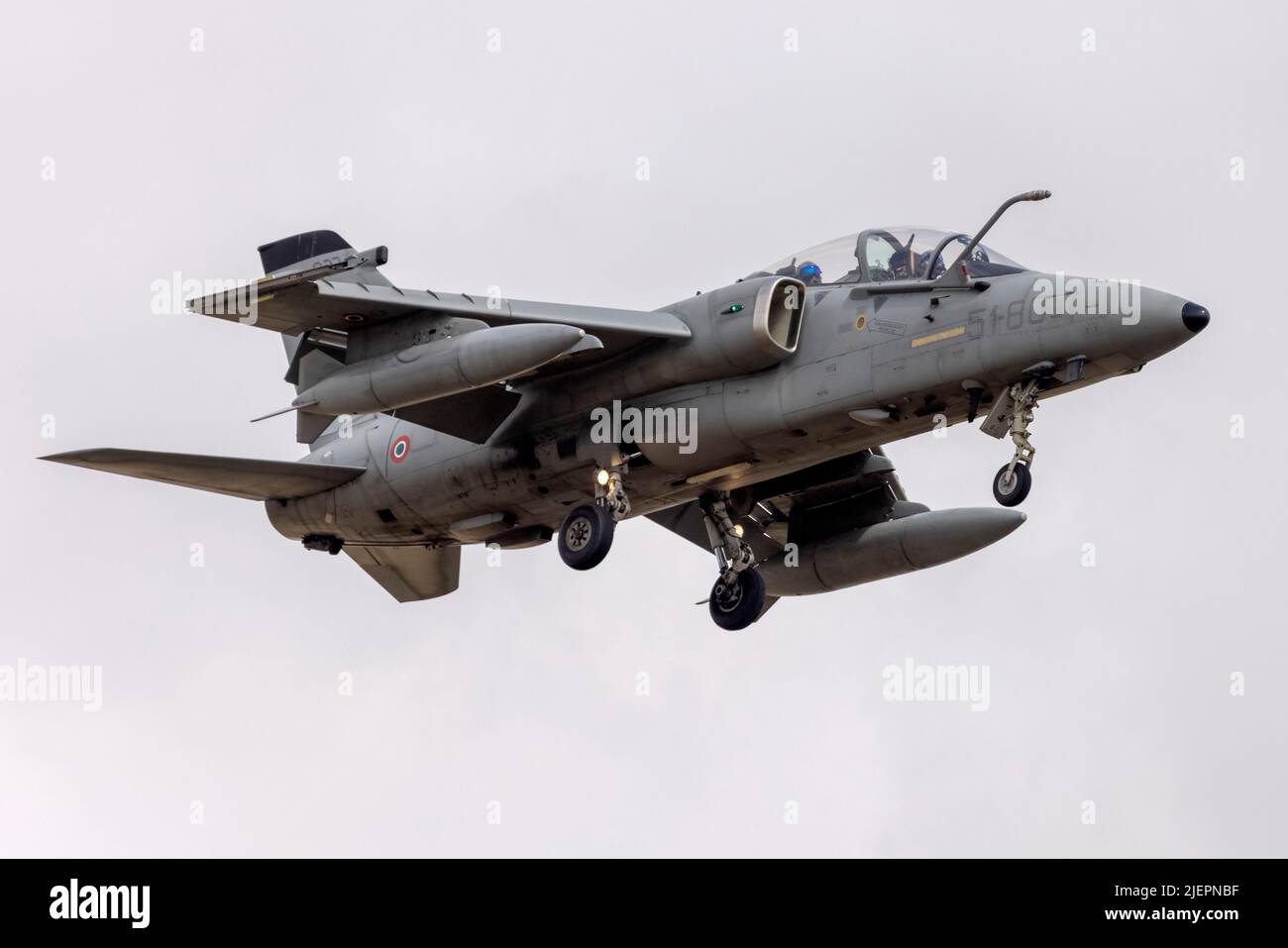 Italian Air Force AMX International AMX-T (REG: MM55037) arriving on Friday for the airshow weekend. Stock Photo