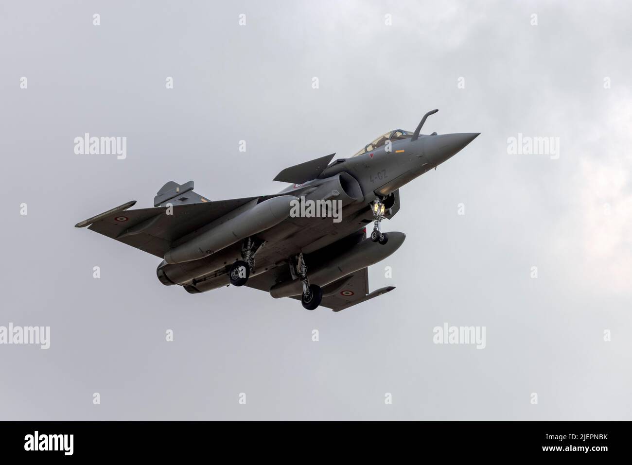 French Air force Dassault Rafale C (REG: 140) landing runway 13, part of the Airshow for 2021. Stock Photo
