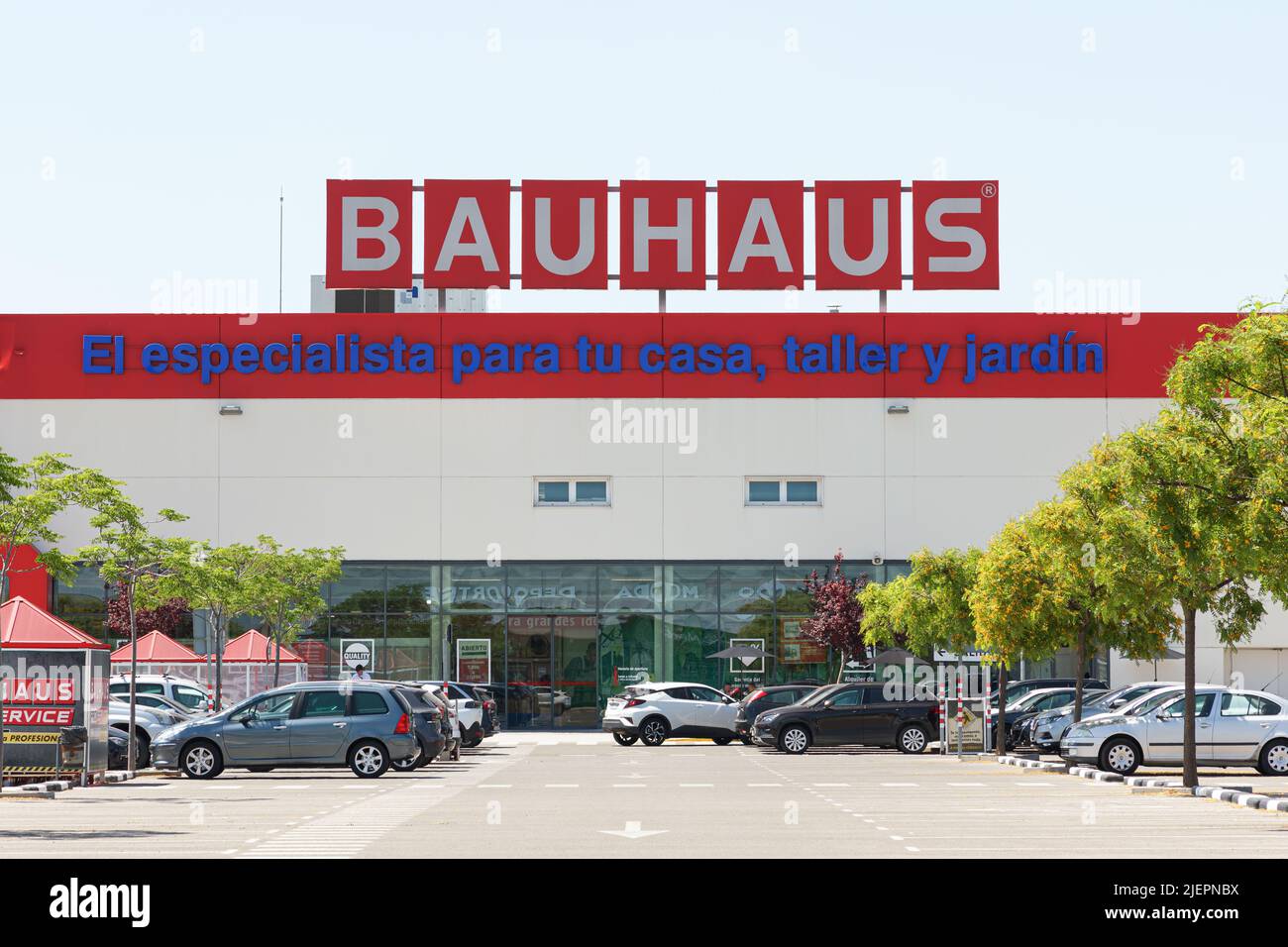 ALFAFAR, SPAIN - JUNE 06, 2022: Bauhaus is a German retail chain offering products for home improvement and gardening Stock Photo