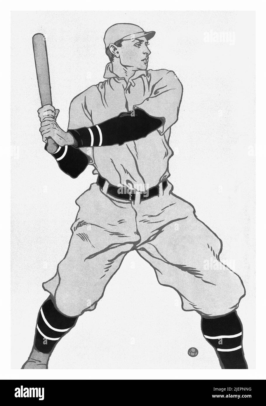 An early 20th century illustration by Edward Penfield (1866-1925) on the cover of Collier's, an American general interest magazine featuring a batter in the game of baseball. Stock Photo