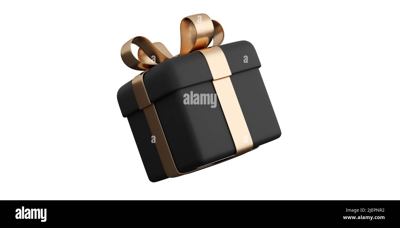 Realistic black gift box with golden ribbon bow. Concept of abstract ...