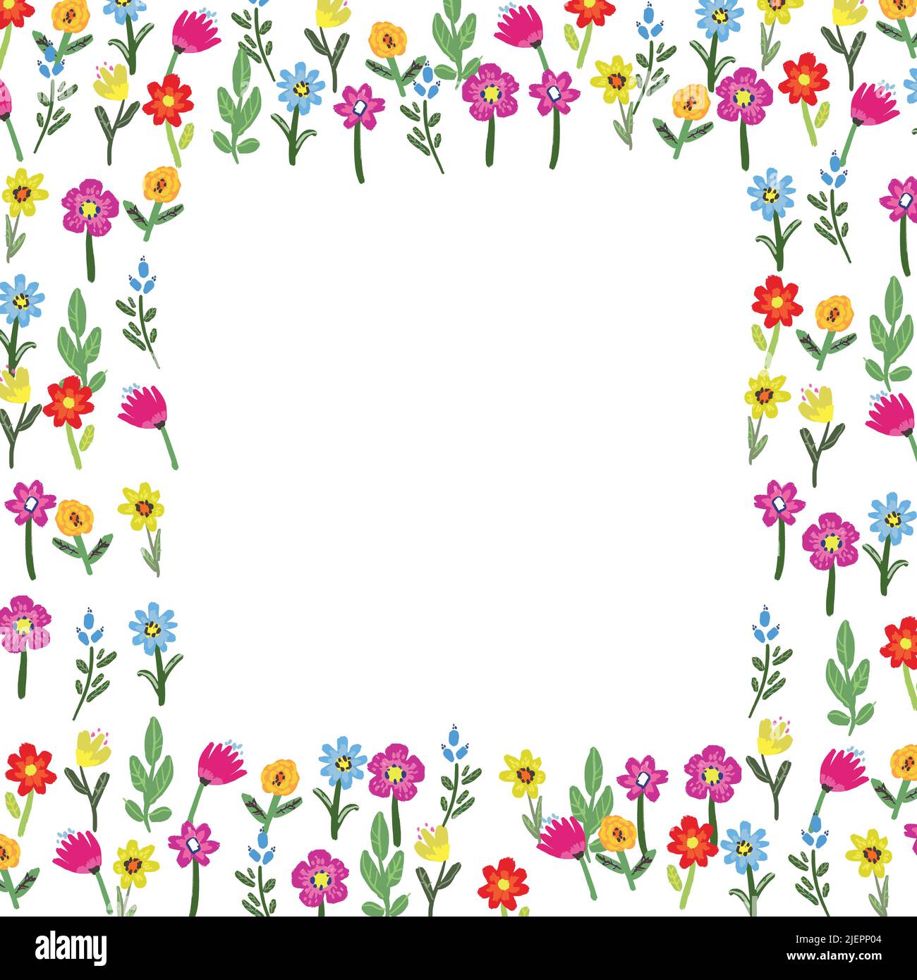 Vector floral frame. Bright flowers arrange in border Stock Vector