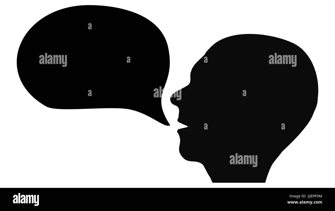 Silhouette of human head with empty speech bubble from mouth isolated ...