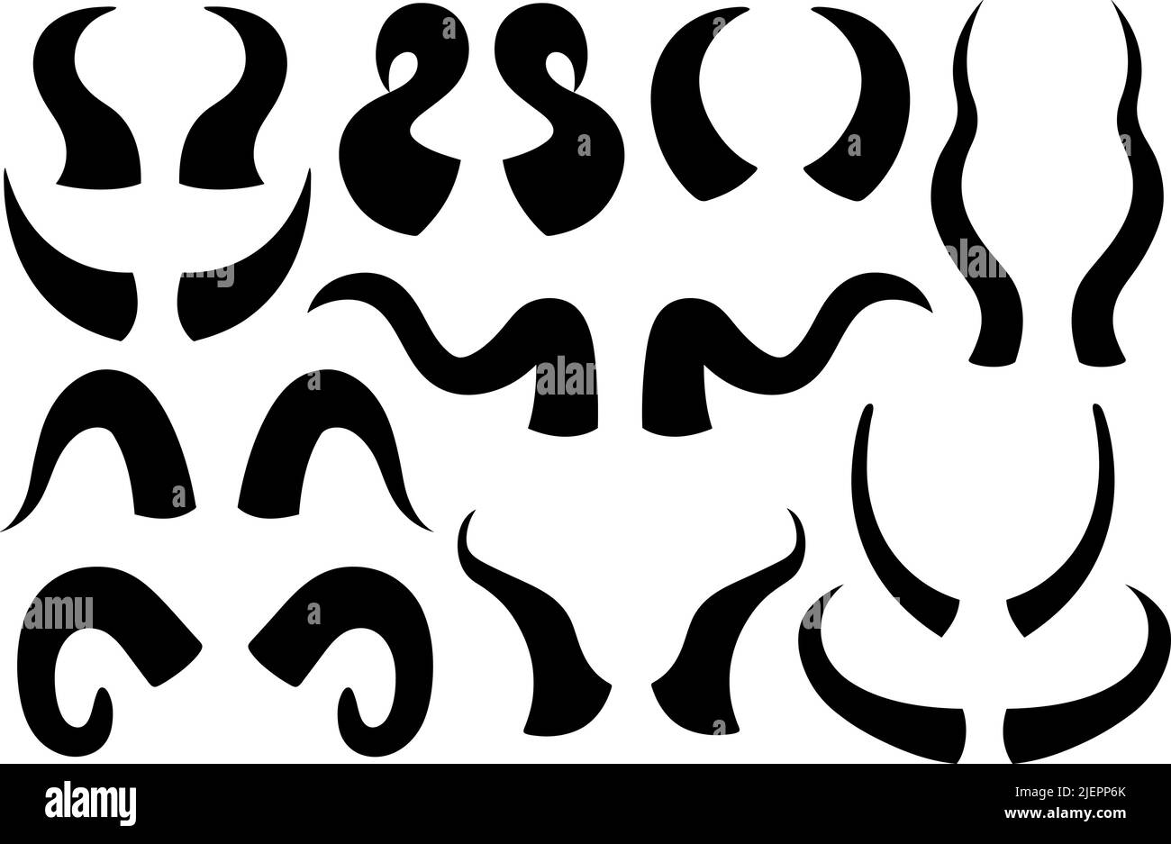 Collection of different animal horns isolated on white Stock Vector