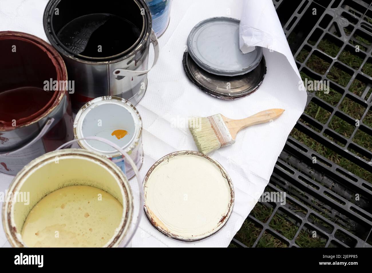 Old Chemical waste from paint work in the industry Stock Photo Alamy