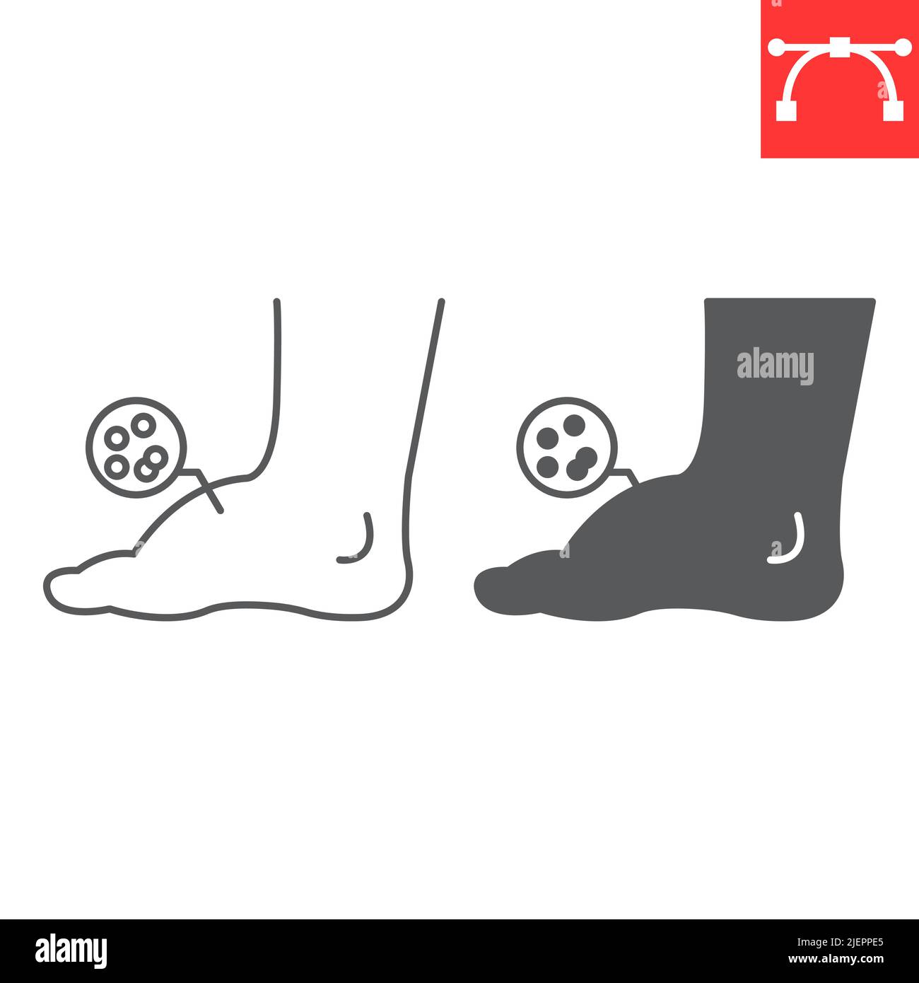Leg edema line and glyph icon, diabetic and foot, leg swelling vector