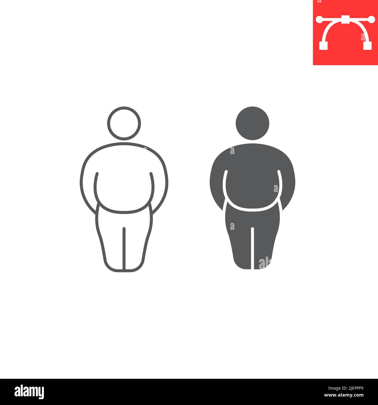 Fat man line and glyph icon, diabetic and overweight, fatty man vector icon, vector graphics, editable stroke outline sign, eps 10. Stock Vector