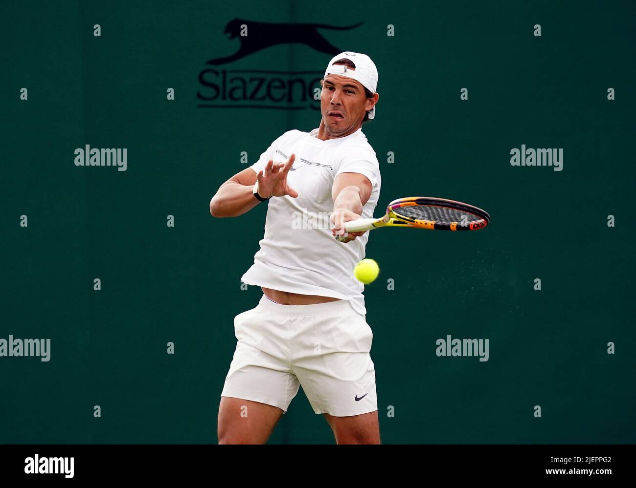 Rafael Nadal practices on court five ahead of day two of the 2022