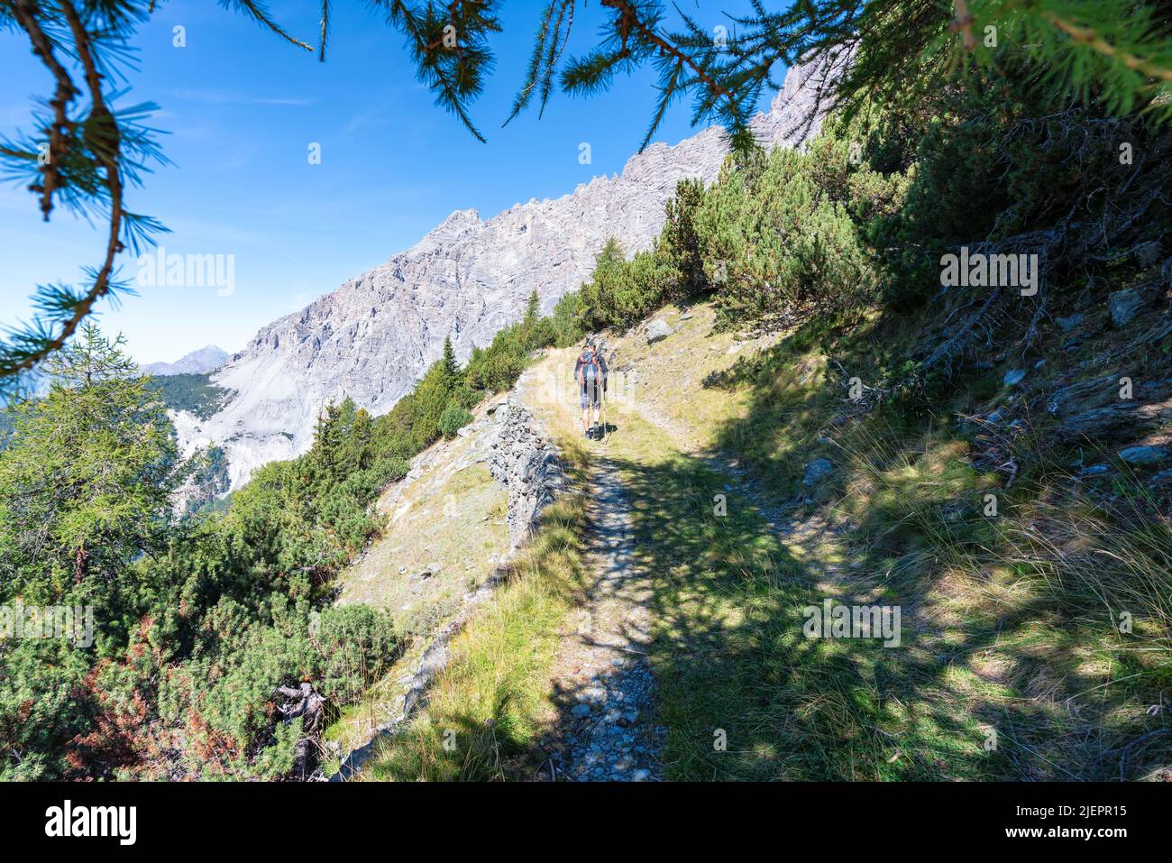 Hiking near Bormio city in Northern Italy, Europe, Alps Stock Photo