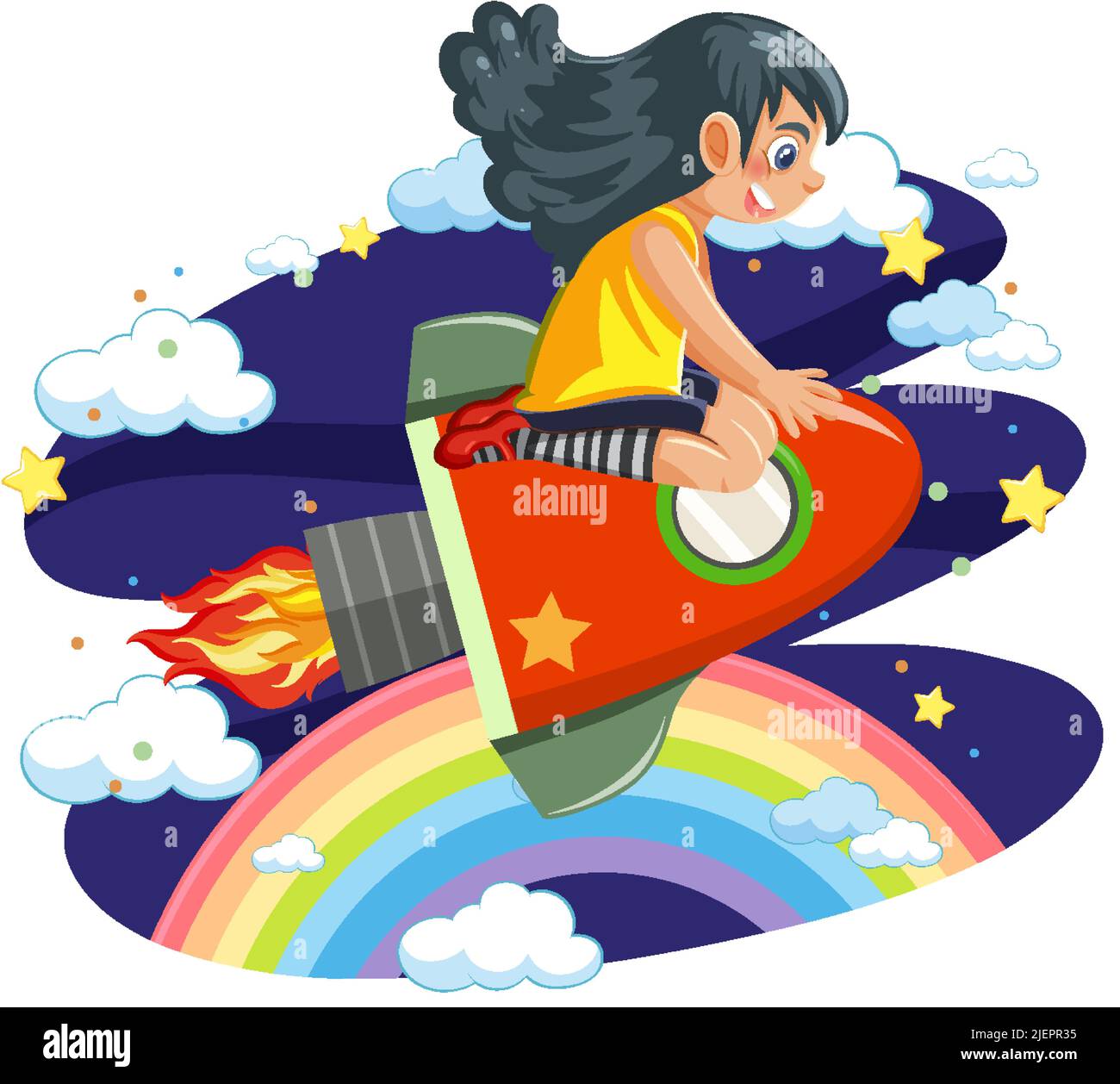 A girl riding on rocket isolated illustration Stock Vector