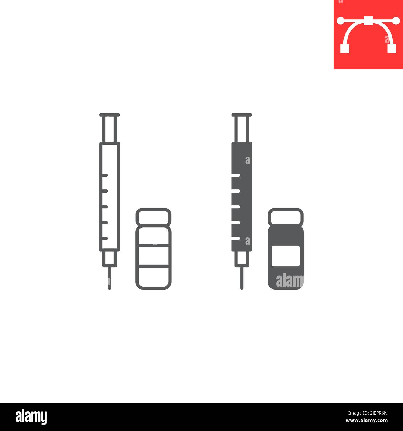 Insulin injection line and glyph icon, diabetic syringe and healthcare
