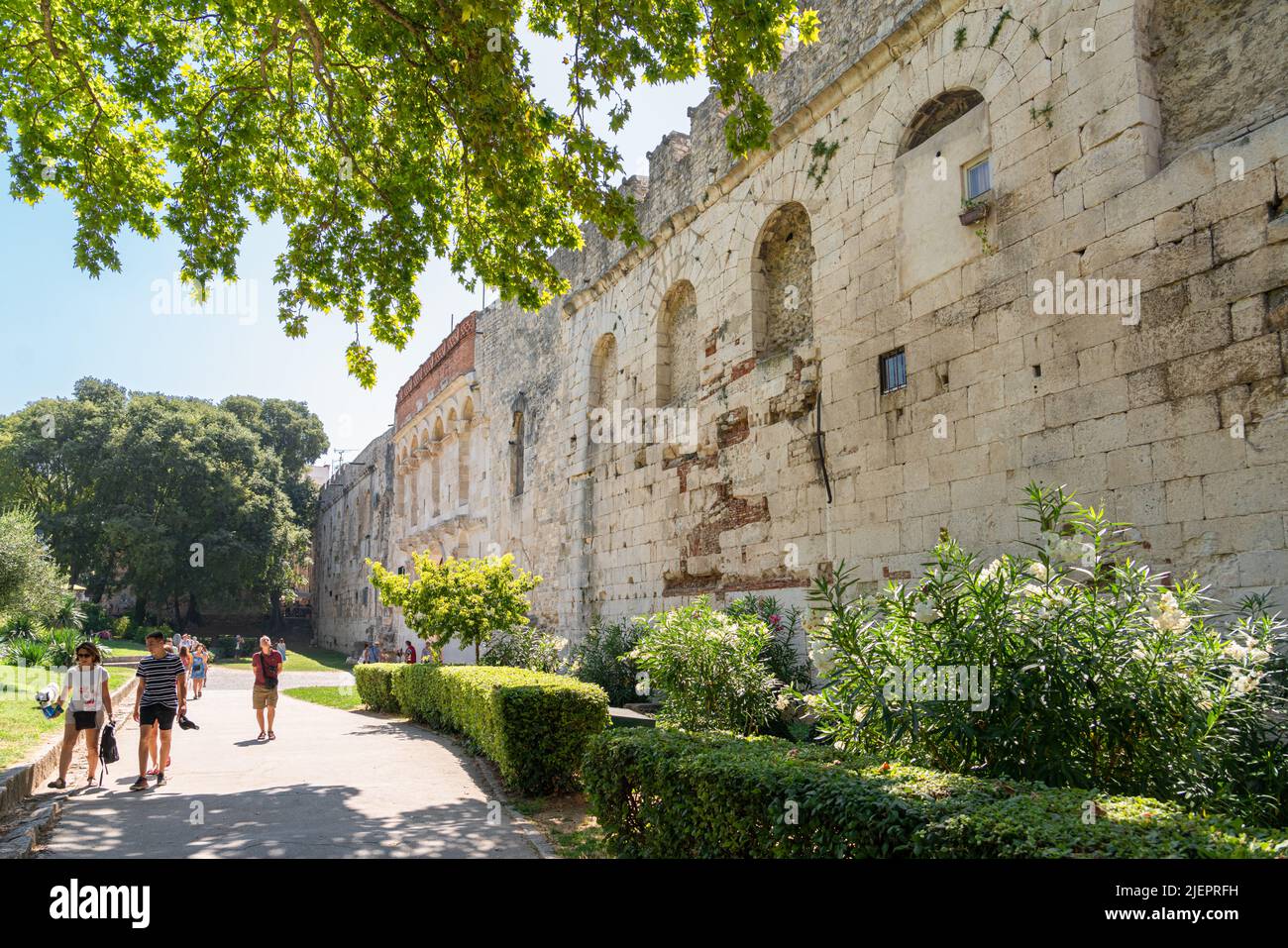 SPLIT, CROATIA - JULY 30, 2021: Golden Gate or the Northern Gate, is one of the four main Roman gates into the old town of Split and was built as part Stock Photo