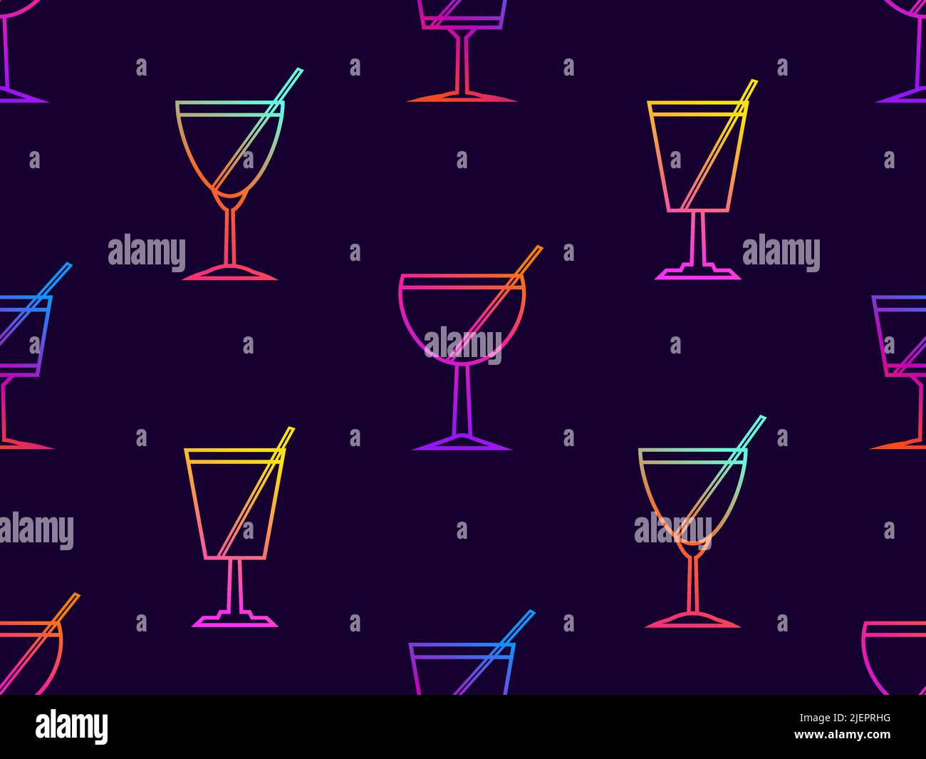 Seamless pattern with cocktail icon in line art style. Alcoholic ...