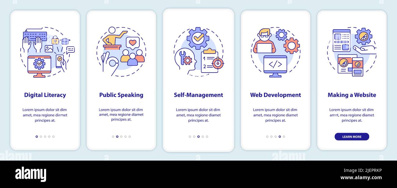 Important competencies onboarding mobile app screen Stock Vector