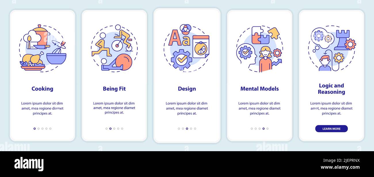 Life skills onboarding mobile app screen Stock Vector