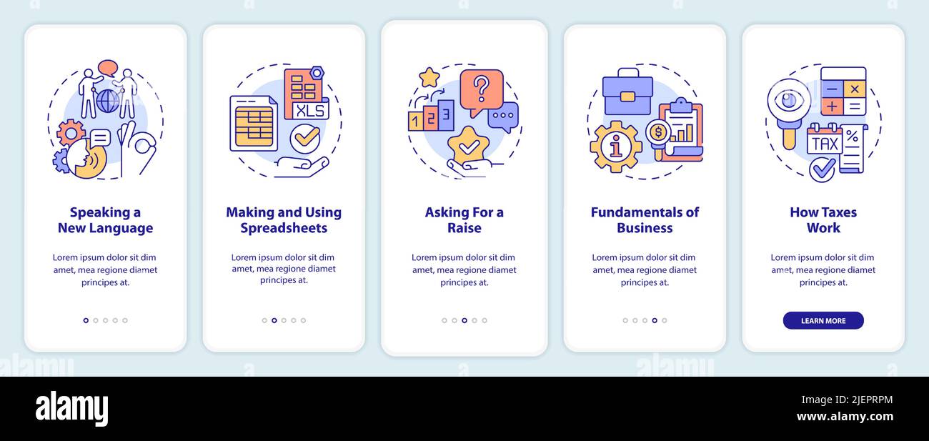 Experiences onboarding mobile app screen Stock Vector