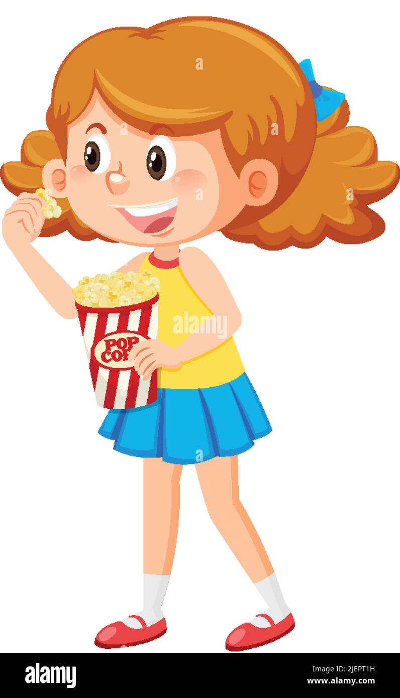 Cute girl eating popcorn illustration Stock Vector Image & Art Alamy