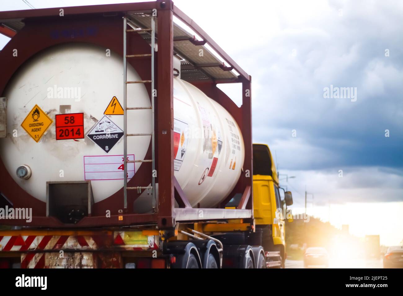 Trucks transporting dangerous chemicals on the road Stock Photo Alamy