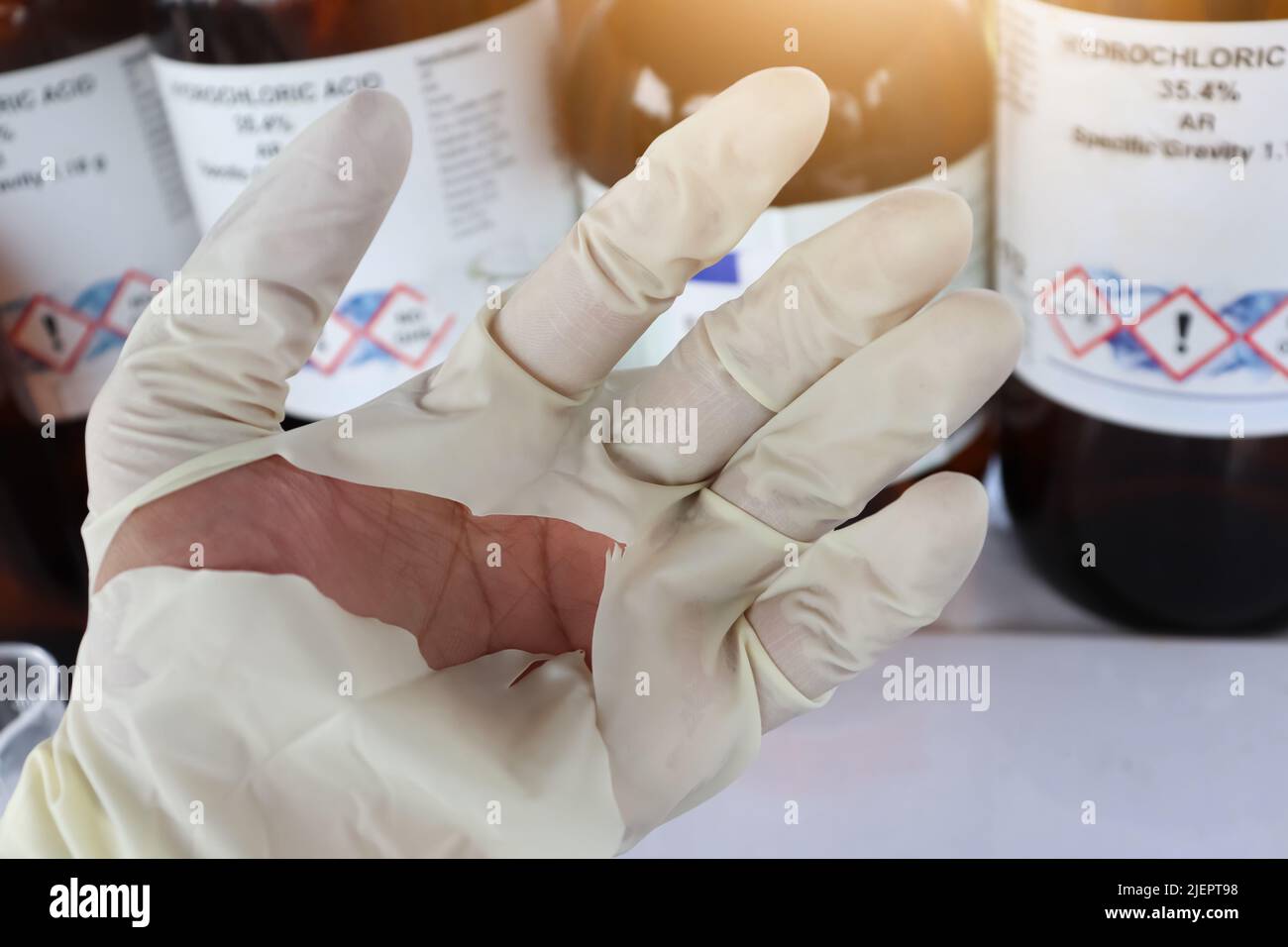 Use torn gloves when working with hazardous chemical in the laboratory