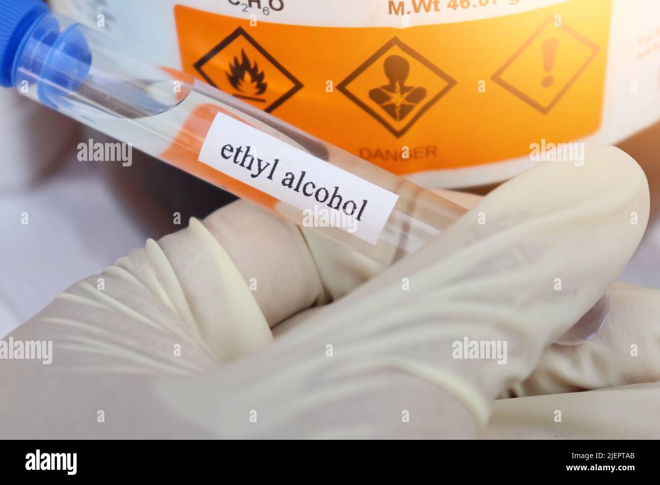ethyl alcohol in test tube, a chemical used in laboratories or industry